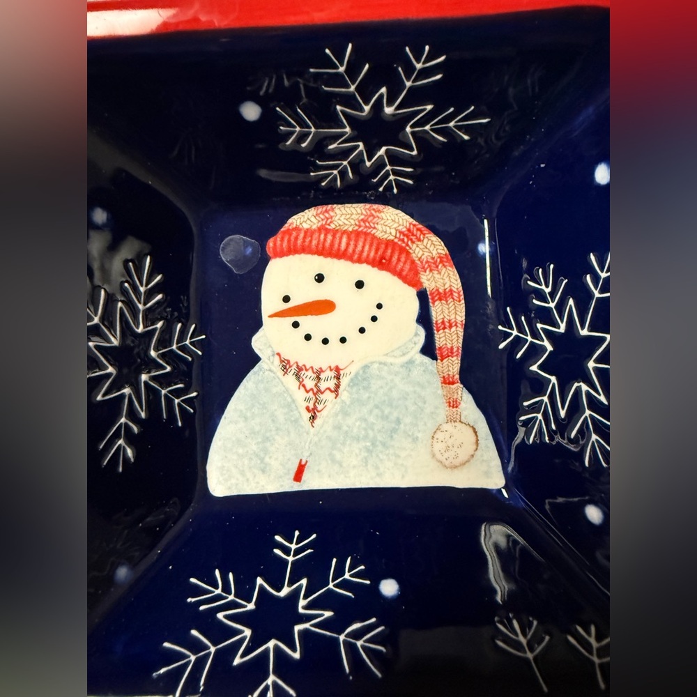 Snowman Holiday Dish Set with Red and Blue Accents - Picture 6 of 6